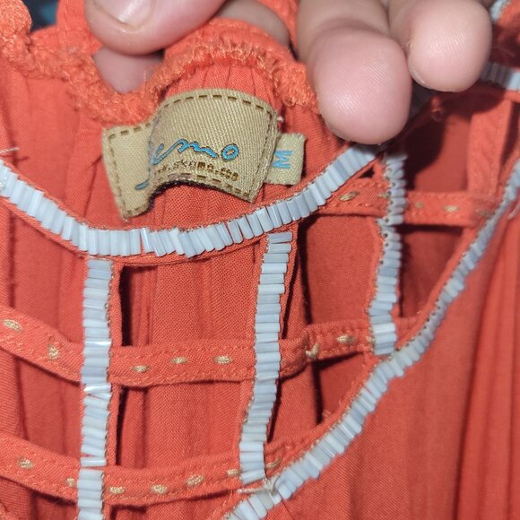 Sleeveless Orange Maxi Dress With Lattice Neckline By Skemo Size M 100% Rayon - Picture 5 of 11